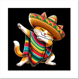 Cinco De Mayo Funny Mexican Cat Sombrero Poncho Posters and Art